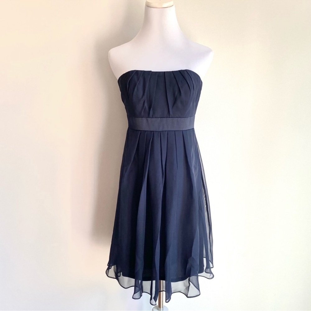 After Six Navy Blue Lux Chiffon Strapless Dress